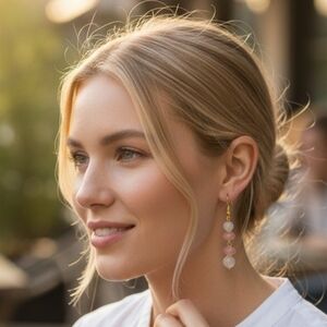 Gold White Agate & Cherry Volcano Quartz Dangle Drop Earrings Earth Art Preppy